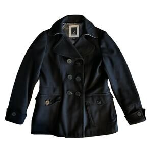 Nautica Women's Pea Coat Black Gray Wool Double Breasted Lined Jacket Size 10
